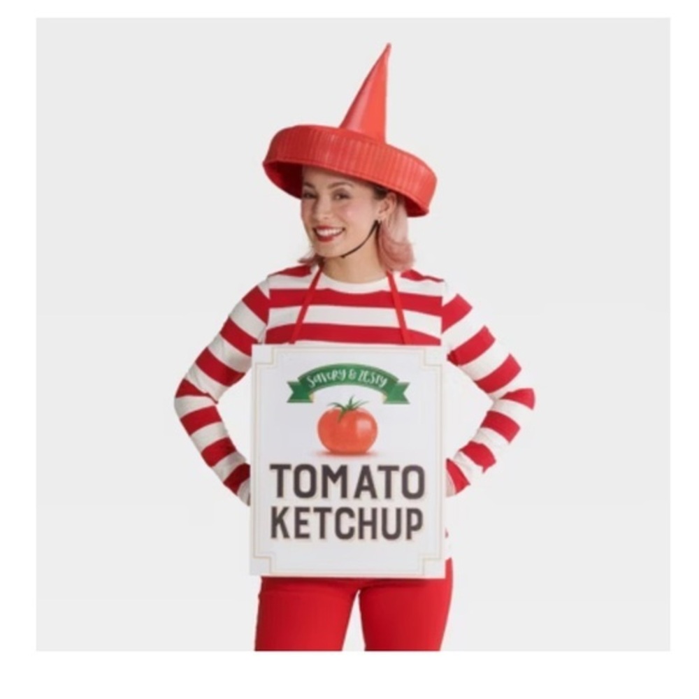 Hyde & Eek! Tomato Ketchup Costume headpiece and label adult size